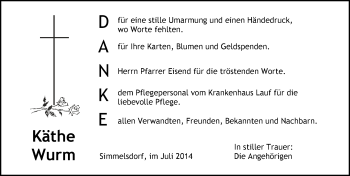 Traueranzeige von Käthe Wurm von Pegnitz-Zeitung